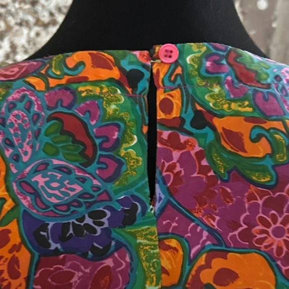 Marguerite LI Womens Multicolor 100% Silk Short Sleeve Crew Neck Blouse - Large - Picture 6 of 7